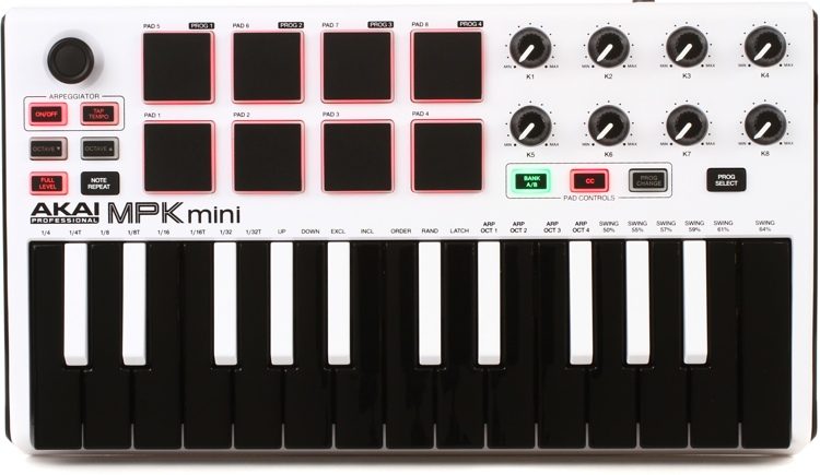 Akai Professional MPK Mini mkII Keyboard Controller - White with Reverse Keys
