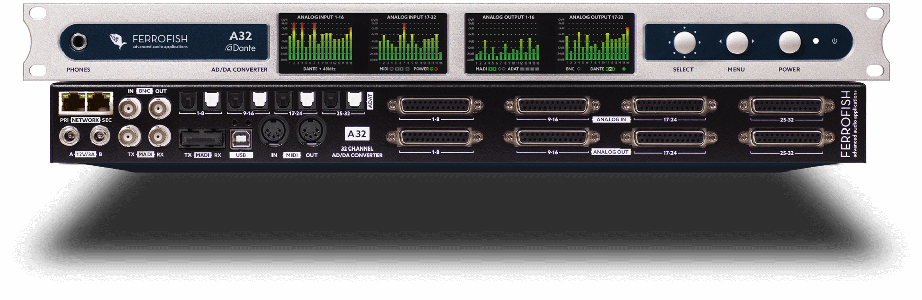 Ferrofish | A32 Dante | 32 x 32 AD/DA <> MADI <> ADAT <> Dante Converter