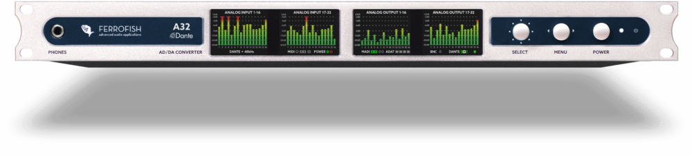 Ferrofish | A32 Dante | 32 x 32 AD/DA <> MADI <> ADAT <> Dante Converter