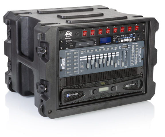 Gator Cases | 8U, 19″ Deep Molded Audio Rack; w/ wheels