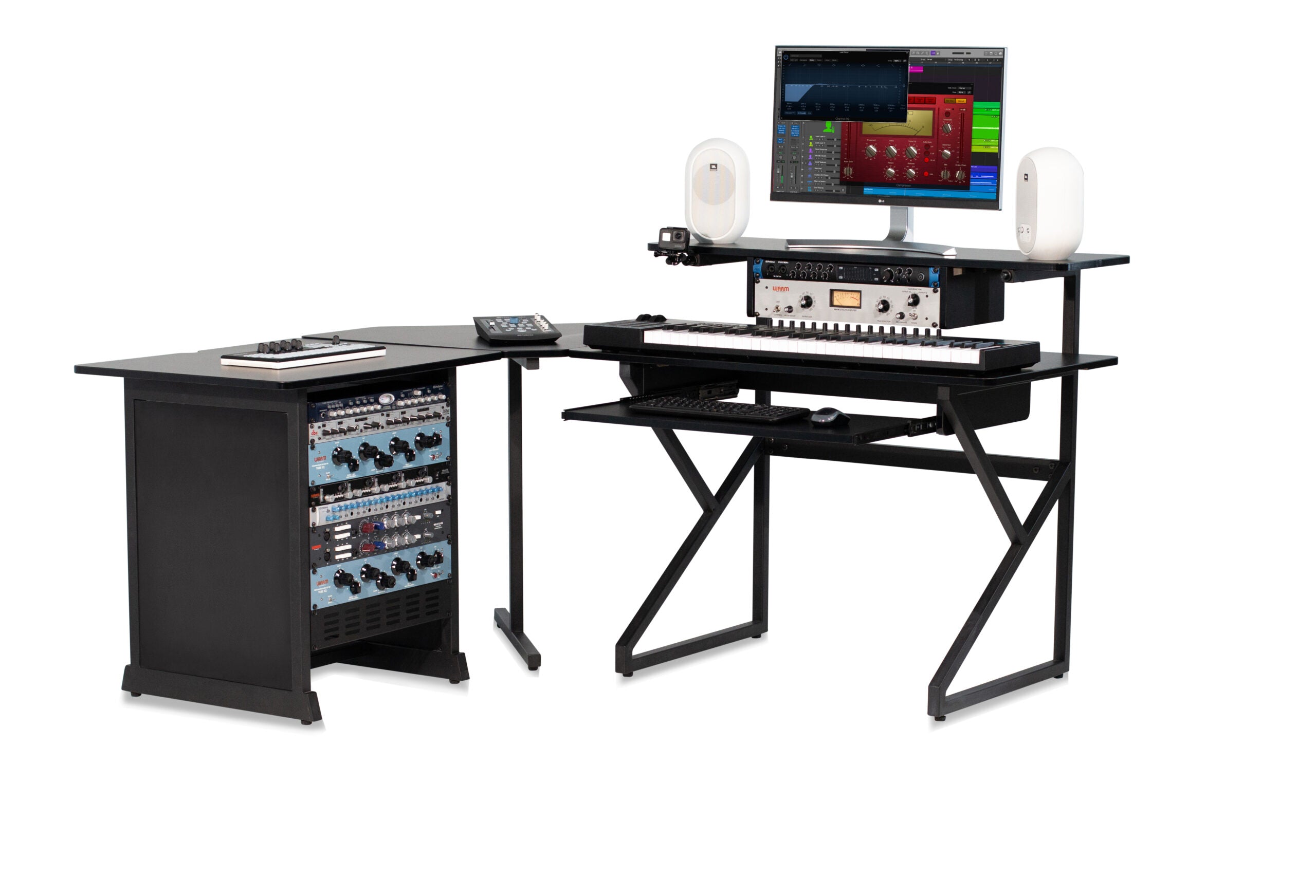 Gator Frameworks | Desk Set w/ Main Desk, Corner, Rack - BLK