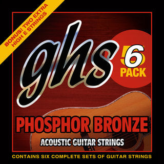 GHS Strings AC GTR,PHOS BRNZ,MED 5 PACK w/free bonus 6th set