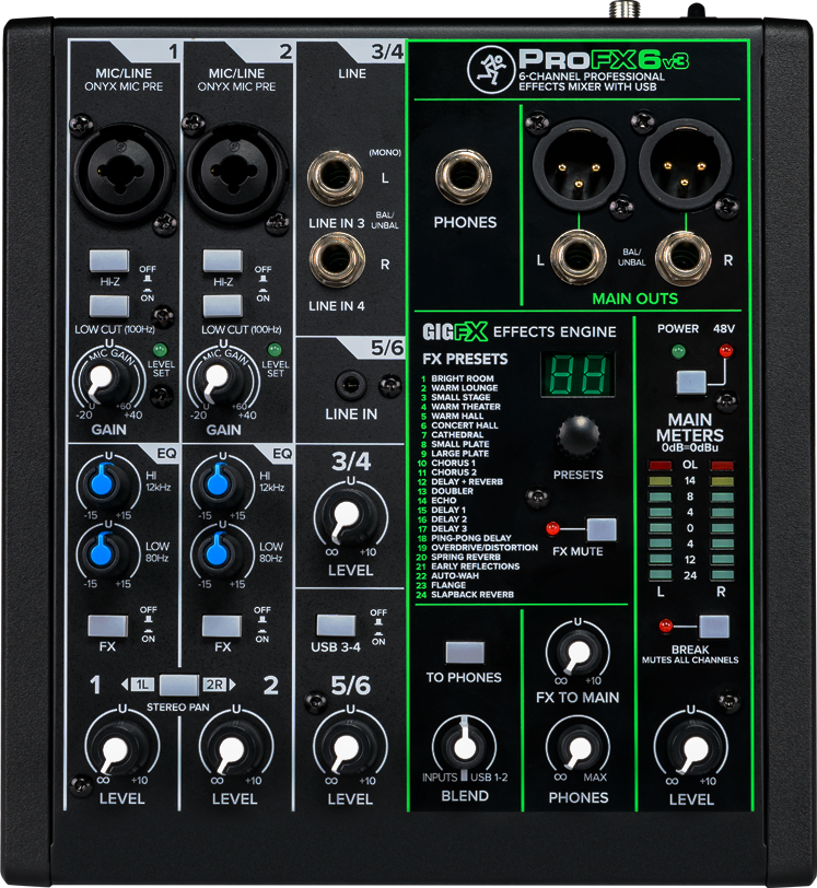 Mackie ProFX6v3 6-channel Mixer with USB and Effects